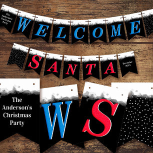 Welcome Santa Elf Christmas Themed Party Bunting Flags