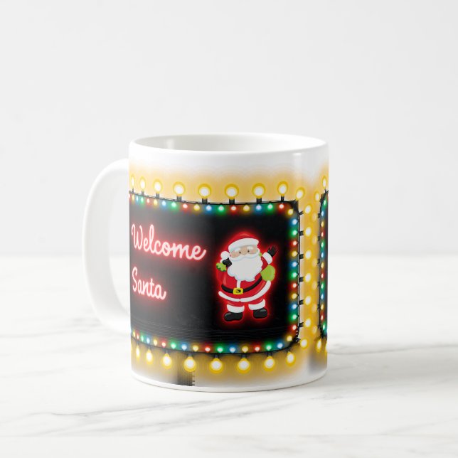 Welcome Santa Neon Christmas Lights Billboard Coffee Mug (Front Left)