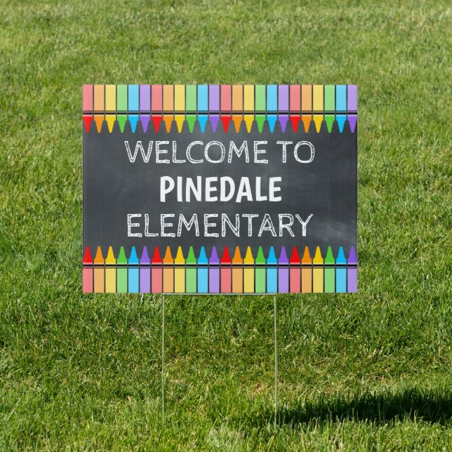 Welcome School Yard Crayon Chalkboard Sign (Insitu)