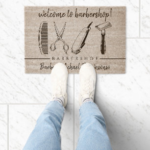 Welcome Scissor Hair Comb Razor Classic Barber Fiber Doormat