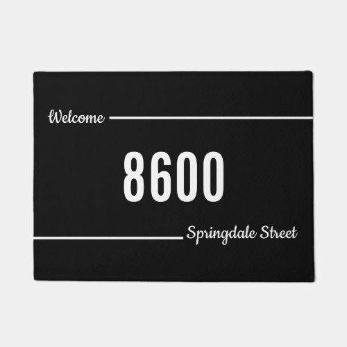 Welcome Script Black and White Street Address Sign Doormat