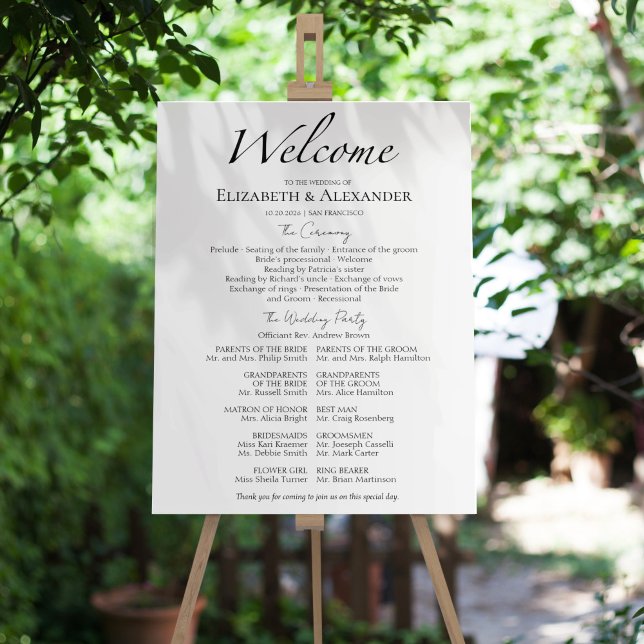 Welcome Script Black & White Ceremony Program Sign (Creator Uploaded)