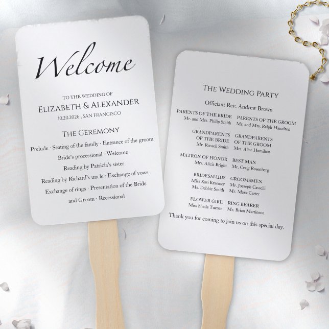 Welcome Script Black & White Ceremony Program Sign Hand Fan (Creator Uploaded)