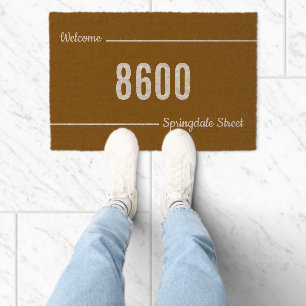 Welcome Script Brown and White Street Address Sign Fiber Doormat