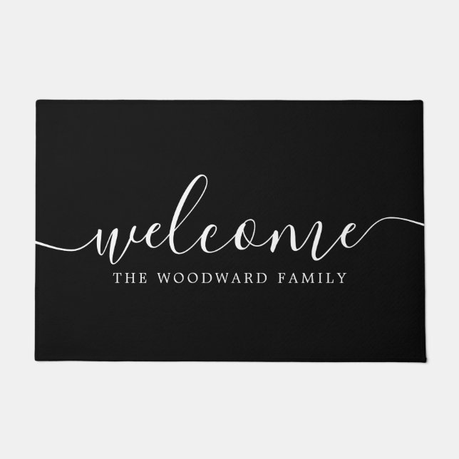 Welcome Script Family Name Personalized Doormat (Front)