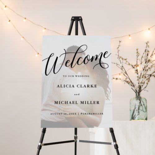 Welcome Script Flourish Modern Photo Wedding Sign