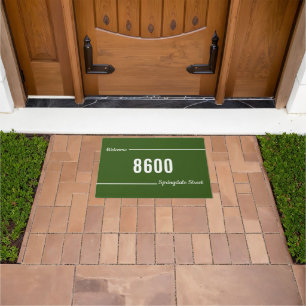 Welcome Script Forest Green White Street Address Doormat