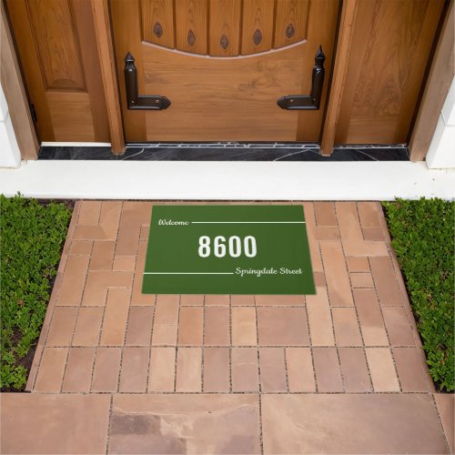 Welcome Script Forest Green White Street Address  Doormat