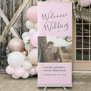Welcome script heart custom pink black photo  retractable banner