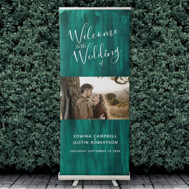 Welcome script heart emerald green art and photo  retractable banner (Creator Uploaded)