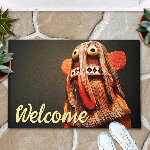 Welcome Script Kachina Doll Face Photo Cute Bold Doormat
