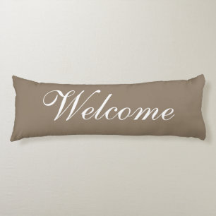 Welcome Script Modern Beige Brown White Decorative Body Pillow
