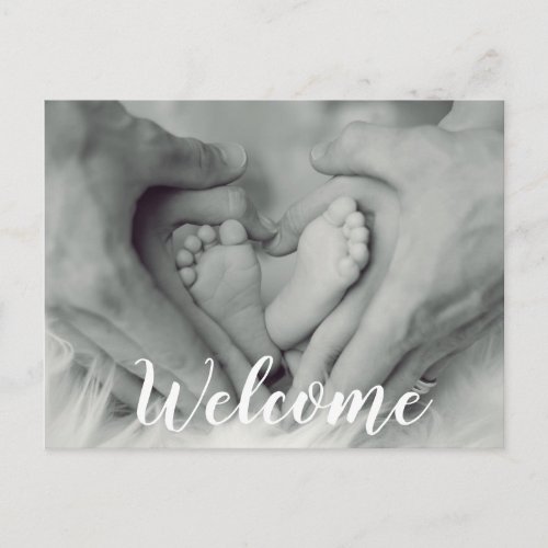 Welcome Script Overlay Photo Baby Newborn Birth Announcement Postcard