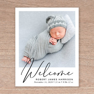 Welcome Script Photo Birth Announcement