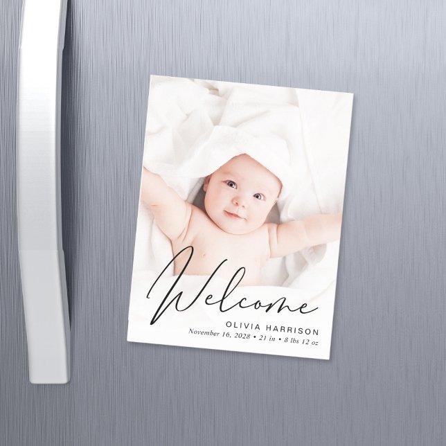 Welcome Script Photo Birth Announcement Magnet (Creator Uploaded)