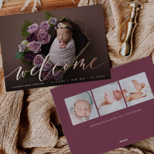 Welcome Script   Rose Gold Foil Birth Announcement