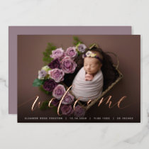 Welcome Script | Rose Gold Foil Birth Announcement