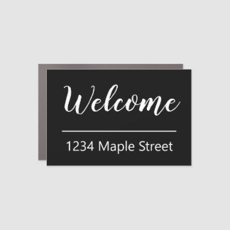 Welcome Script Street Address Black White Mailbox Car Magnet