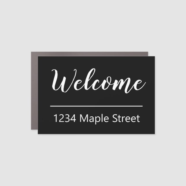Welcome Script Street Address Black White Mailbox Car Magnet (Front)