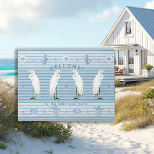 Welcome Sea Turtle Seahorse Striped Family Name Doormat