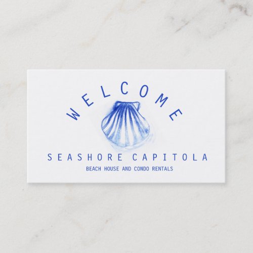 WELCOME Seashell Blue  White Beach House Rentals Business Card