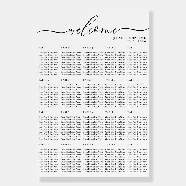 Welcome seating chart 20 twenty table numbers foam board (Front)