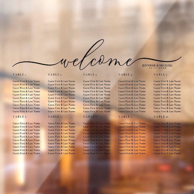 Welcome seating chart table numbers window cling
