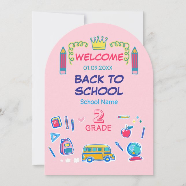 Welcome Second Grade Back School Invitation (Front)