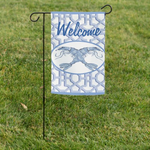 Welcome Shrimp Ocean Chinoiserie  Garden Flag