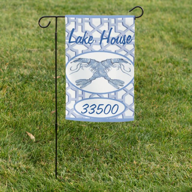 Welcome Shrimp Ocean Chinoiserie  Garden Flag (In SItu)