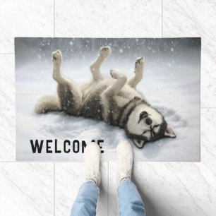 Welcome Siberian Huskey Snow Angel Doormat