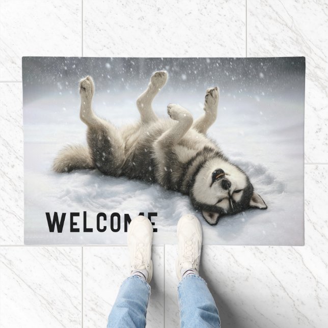 Welcome Siberian Huskey Snow Angel Doormat (Indoor)