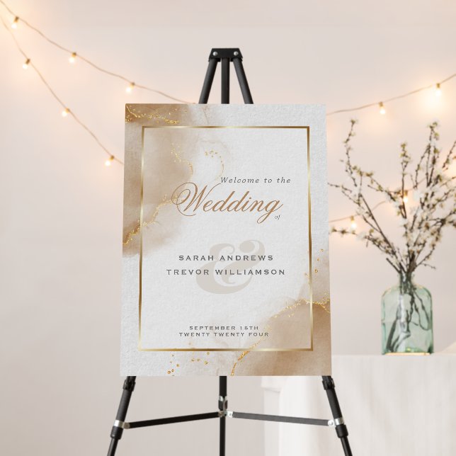 Welcome Sign Abstract Soft Brown Gold  (In Situ (Stand))