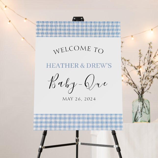Welcome sign Baby Q Baby Shower Barbecue Boy Blue (In Situ (Stand))