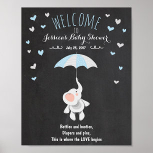 Welcome Sign baby shower elephant Blue Boy Shower