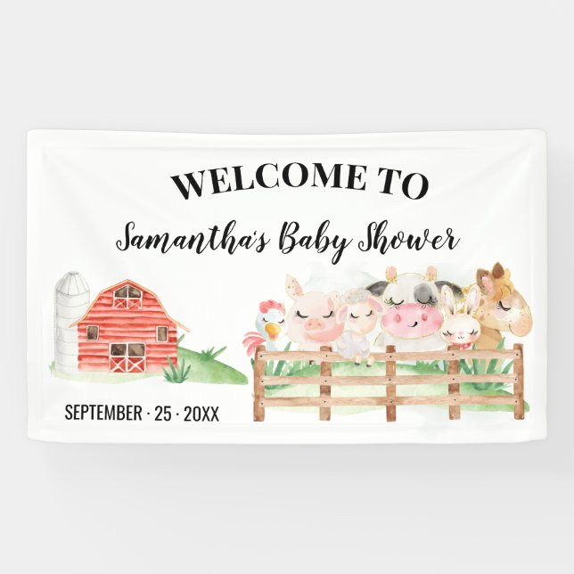 Welcome Sign Baby Shower Farm Baby Animals Banner (Horizontal)
