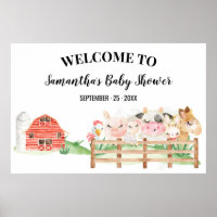 Welcome Sign Baby Shower Farm Baby Animals Poster