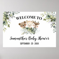 Welcome Sign Baby Shower Forest Animals Poster