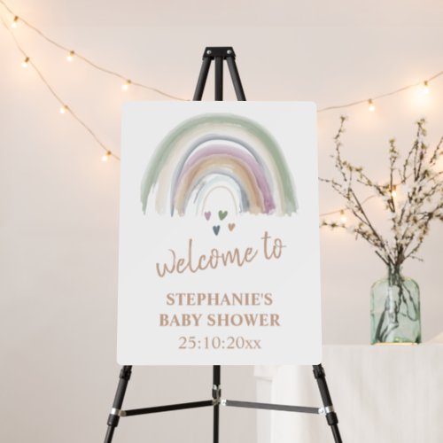 Welcome Sign Baby Shower Green Boho Rainbow 