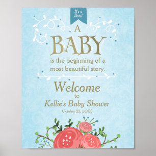 Welcome Sign baby shower It's a boy Blue Floral