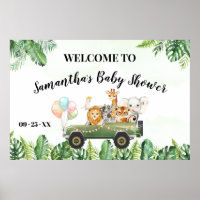 Welcome Sign Baby Shower Safari Animals Poster