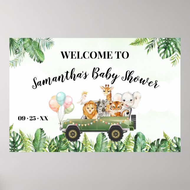 Welcome Sign Baby Shower Safari Animals Poster (Front)