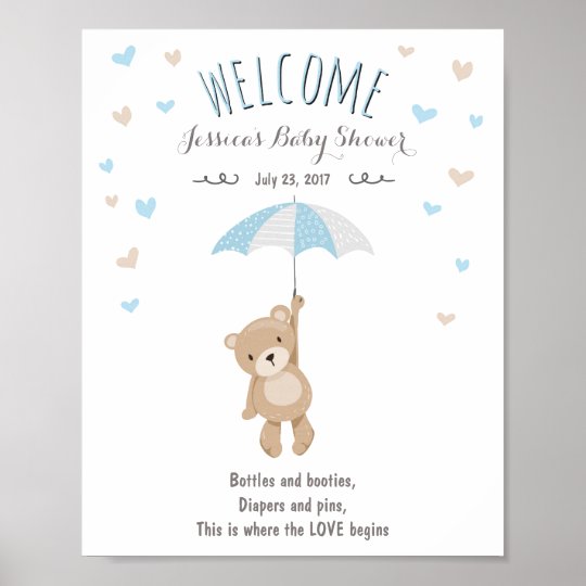 Welcome Sign Baby Shower Teddy Bear Blue Boy Zazzle Com