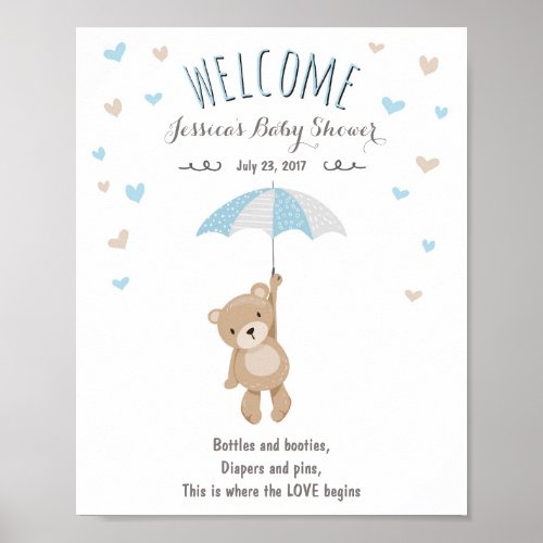 Welcome Sign baby shower Teddy Bear Blue Boy