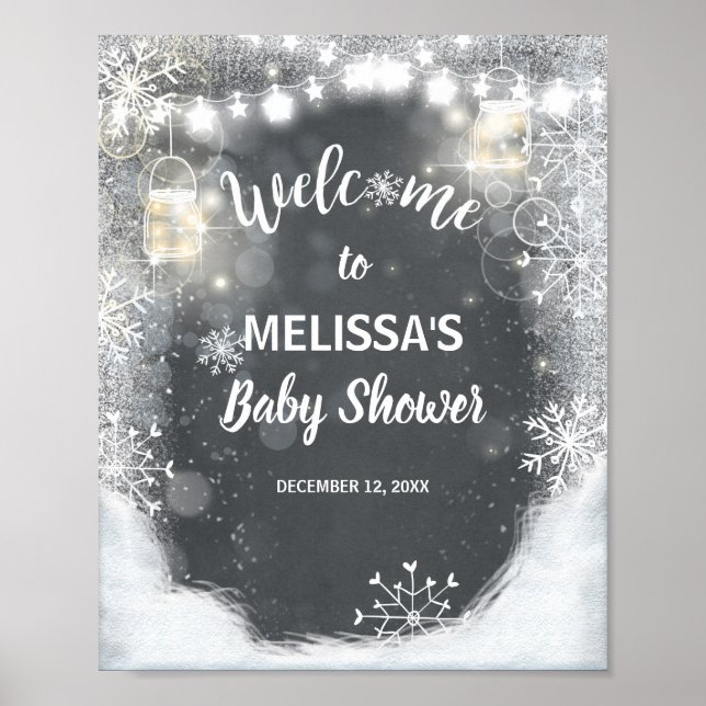 Welcome Sign baby shower Winter Snowflakes Chalk (Front)