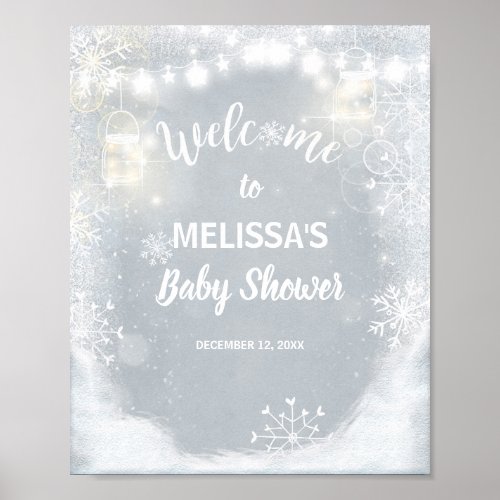 Welcome Sign baby shower Winter Snowflakes Rustic