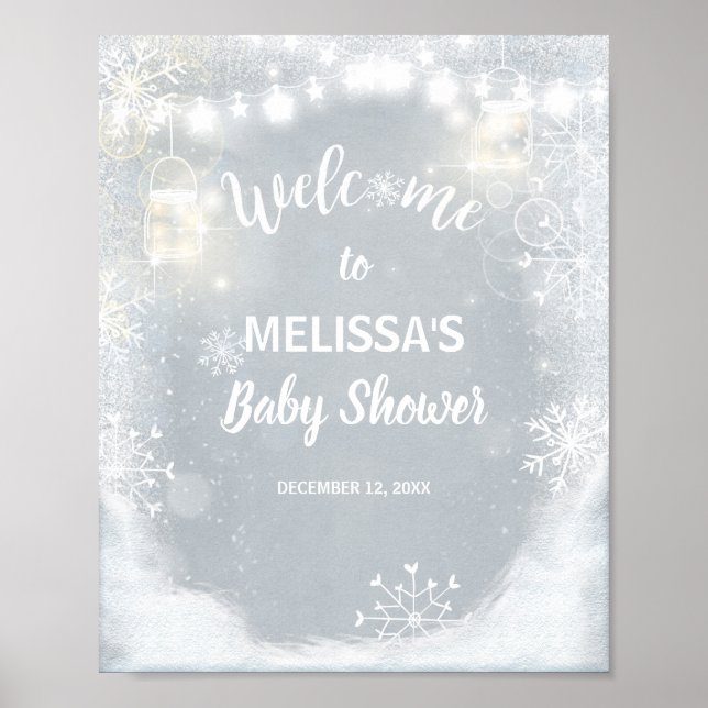 Welcome Sign baby shower Winter Snowflakes Rustic (Front)