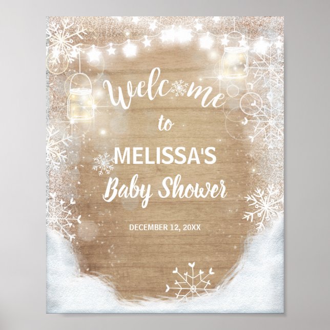 Welcome Sign baby shower Winter Snowflakes Wood (Front)