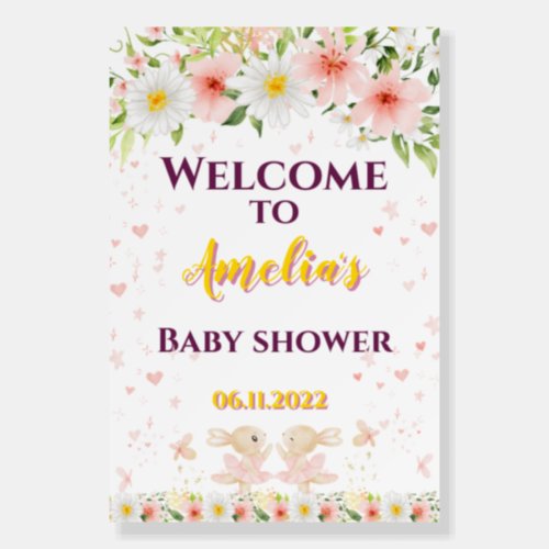 Welcome sign ballerina pink baby shower party