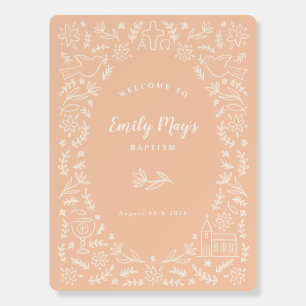 Welcome Sign Baptism Christian Symbols and Florals